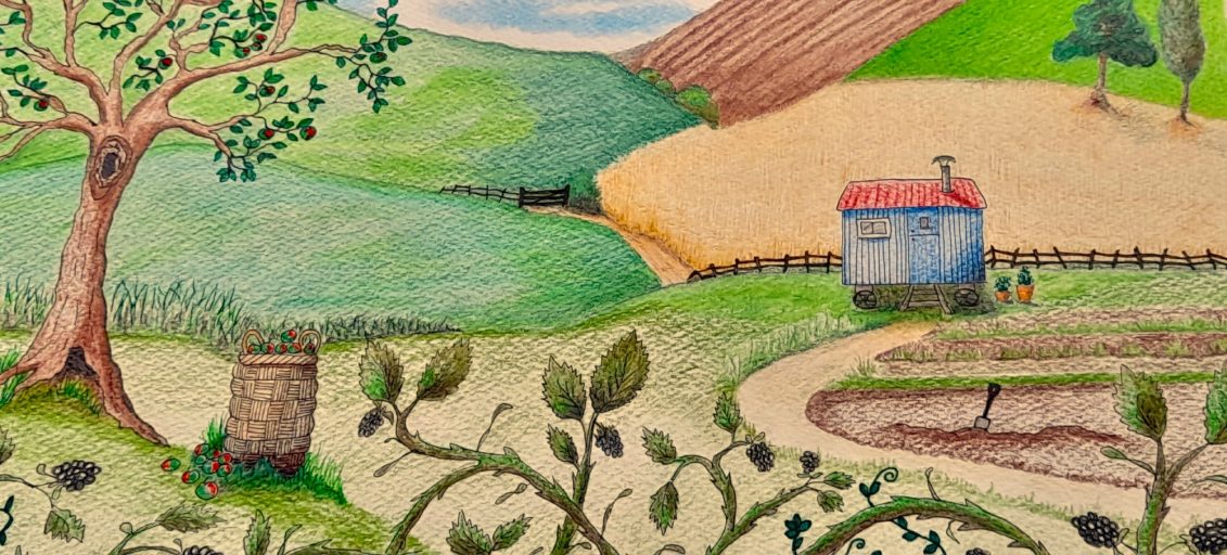 A beautiful landscape where Little Ted lives with his friends, in a Shepherds Hut.