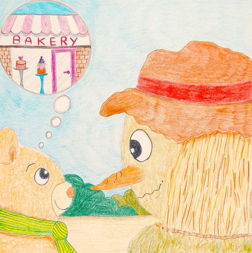 Little Ted meets Hubert the Scarecrow.